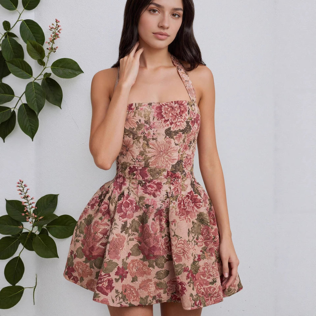 Strapless Floral Mini Backless Dress