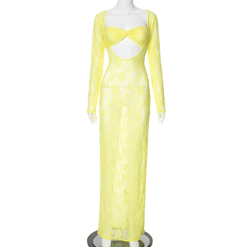 Solid Color Hollow Dress