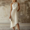 Womens White Pleated Sleeveless Dress