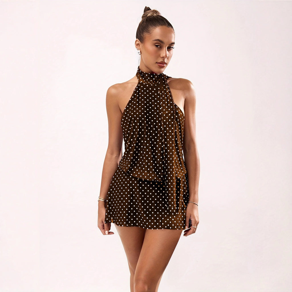 Polka-Dot Halterneck Mini Dress