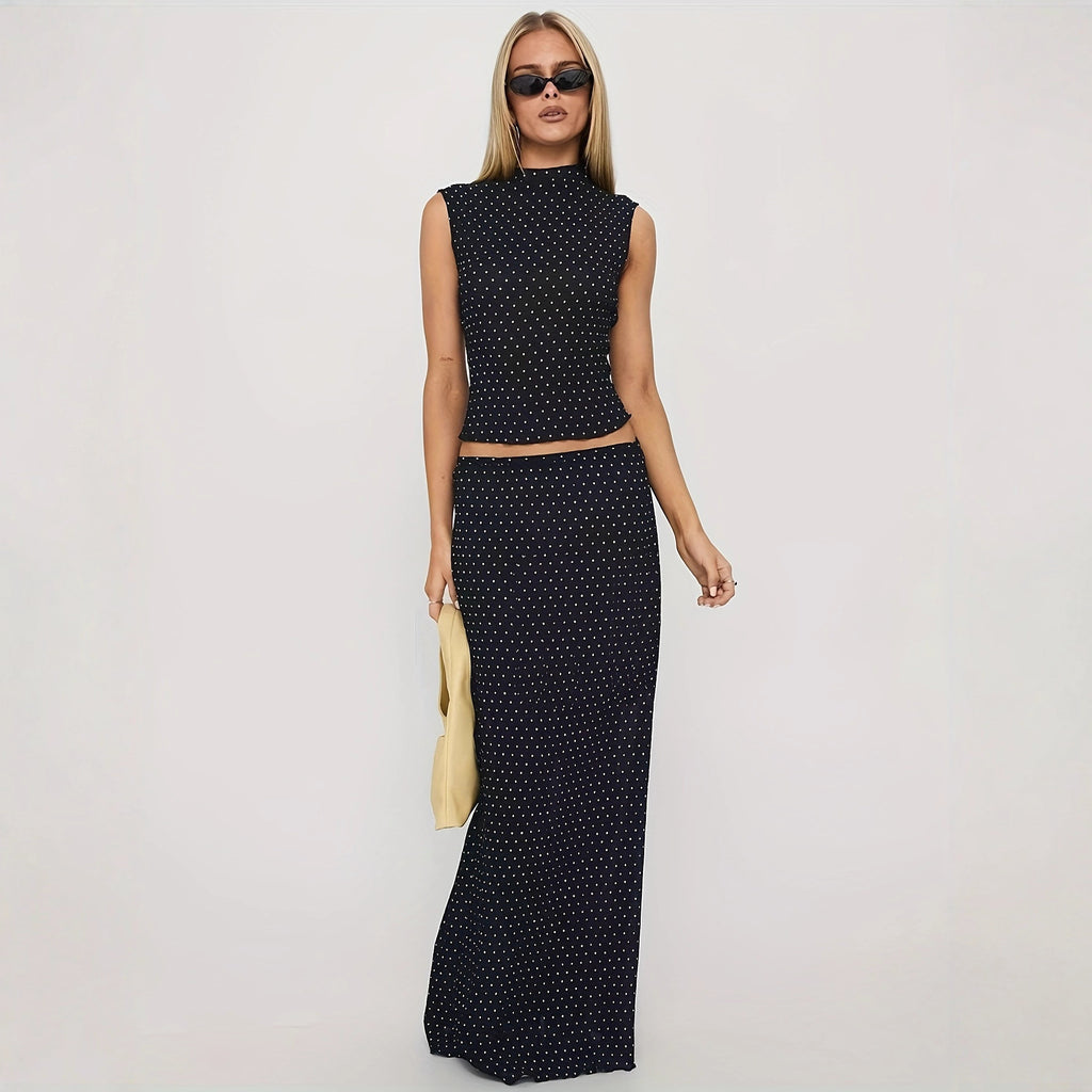Polka-Dot Sleeveless Top And Skirt Set