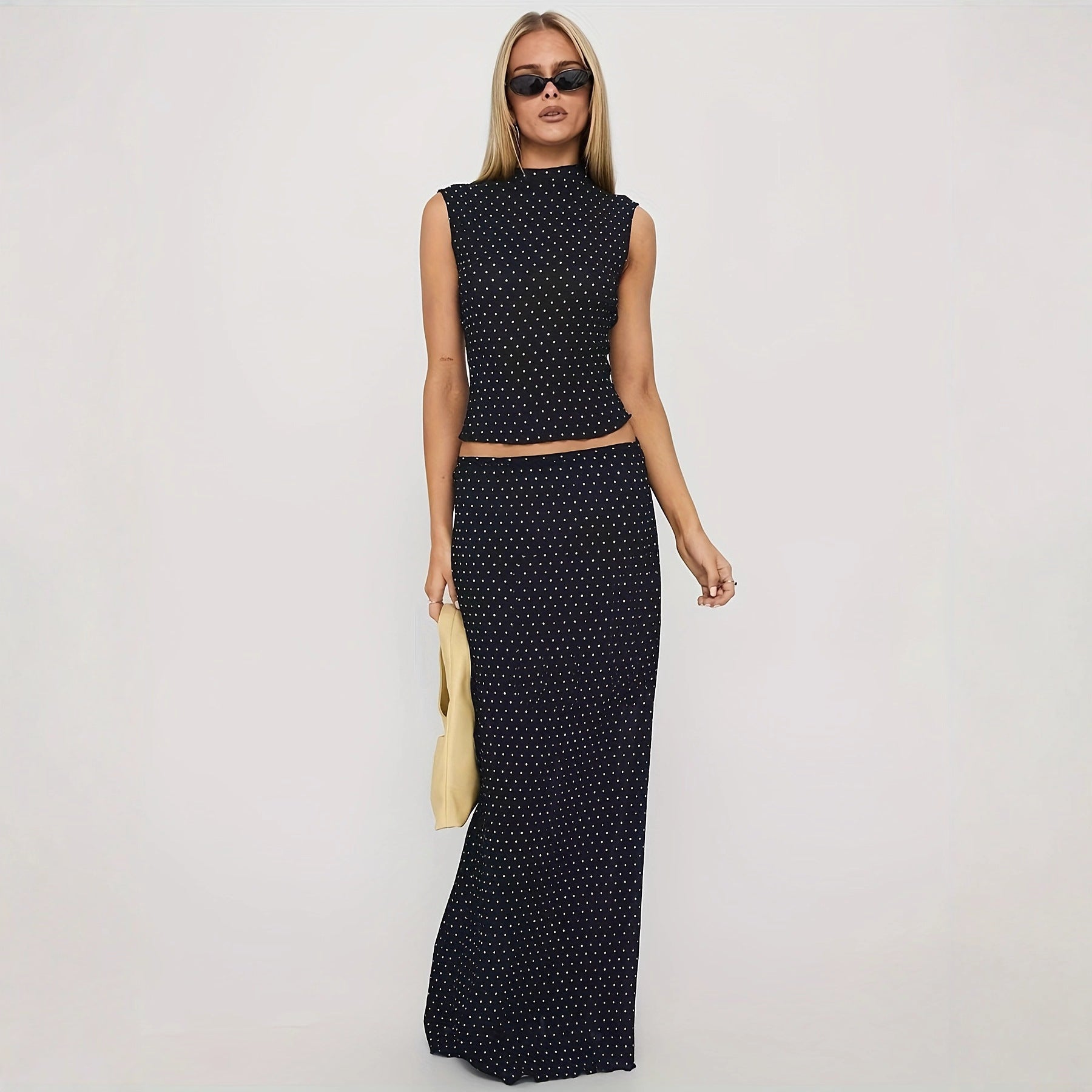 Polka-Dot Sleeveless Top And Skirt Set