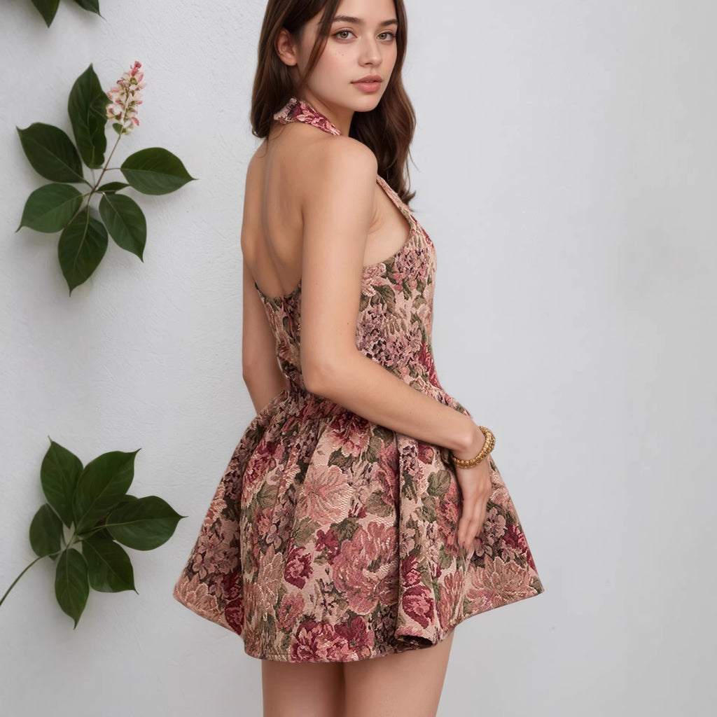 Strapless Floral Mini Backless Dress