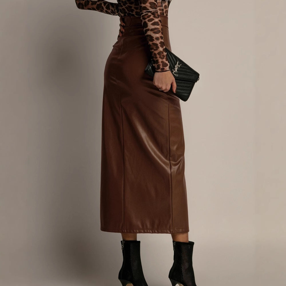 High-waisted Leather Pencil Skirt