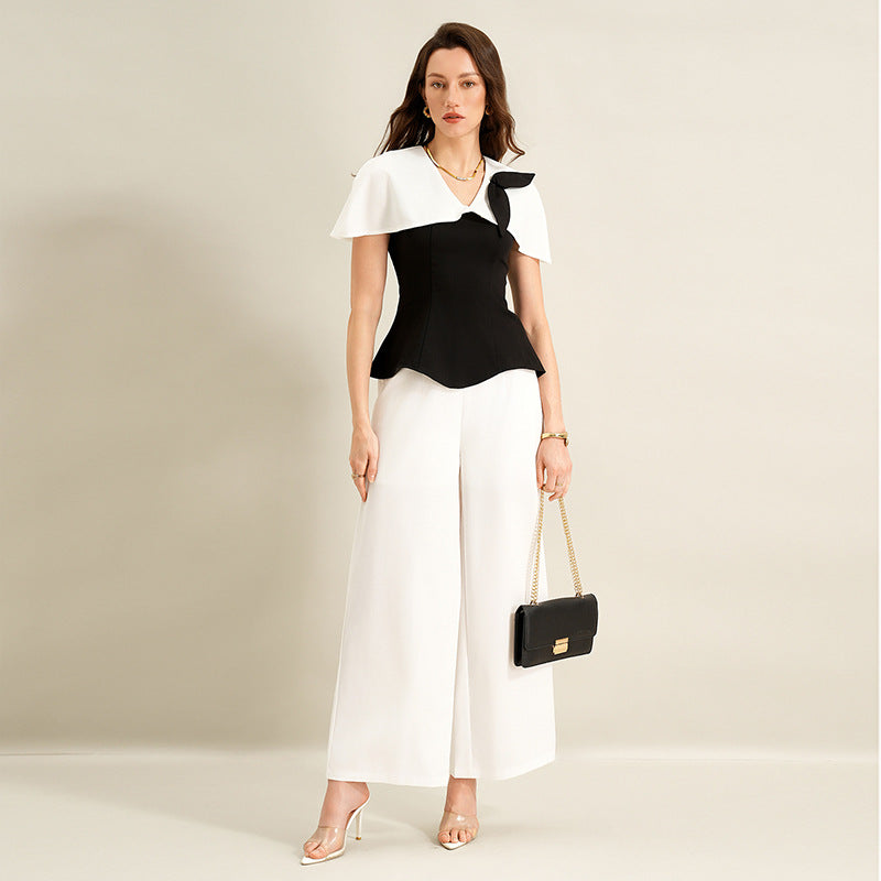 Elegant Commuter Black-and-White Shirt Set