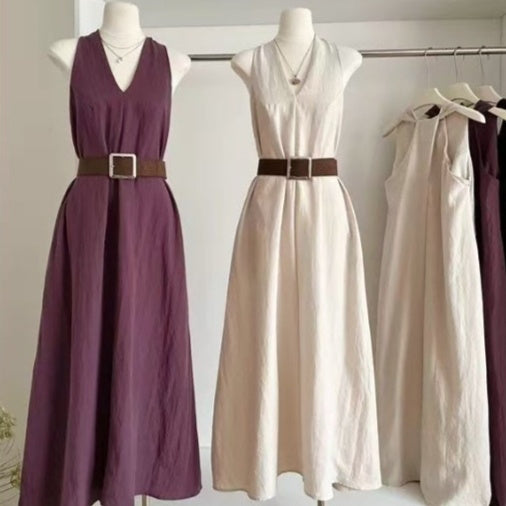 High-end Tie-waist Casual Maxi Dress