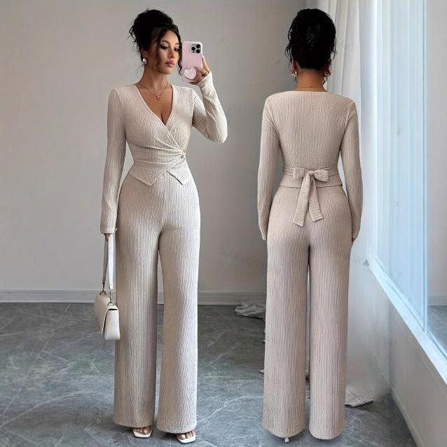 Relaxed-fit Knit Casual Two-piece Set With A Bow