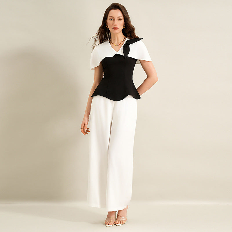 Elegant Commuter Black-and-White Shirt Set