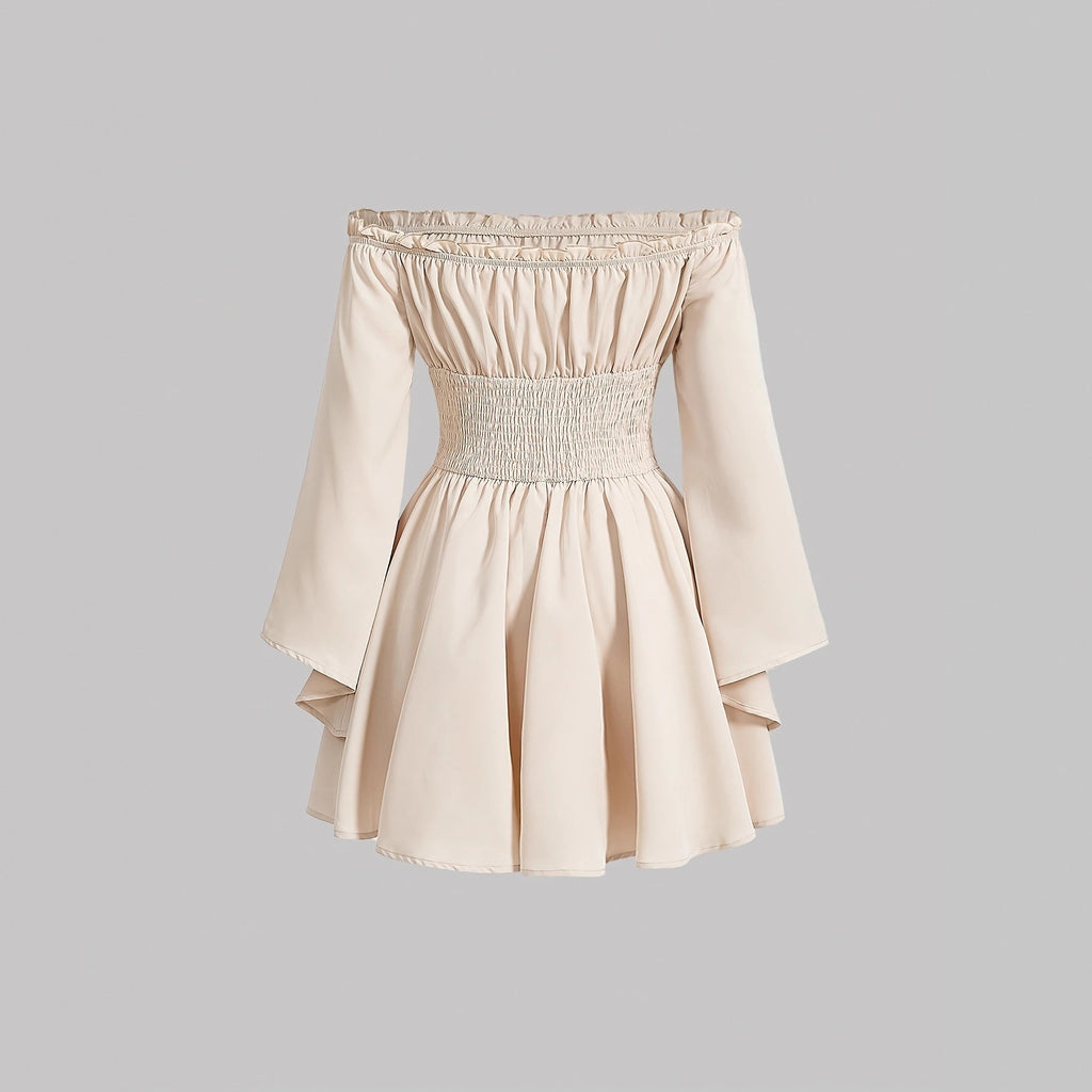 Off-shoulder Long-sleeve Wrap Dress With A Cinched Waist