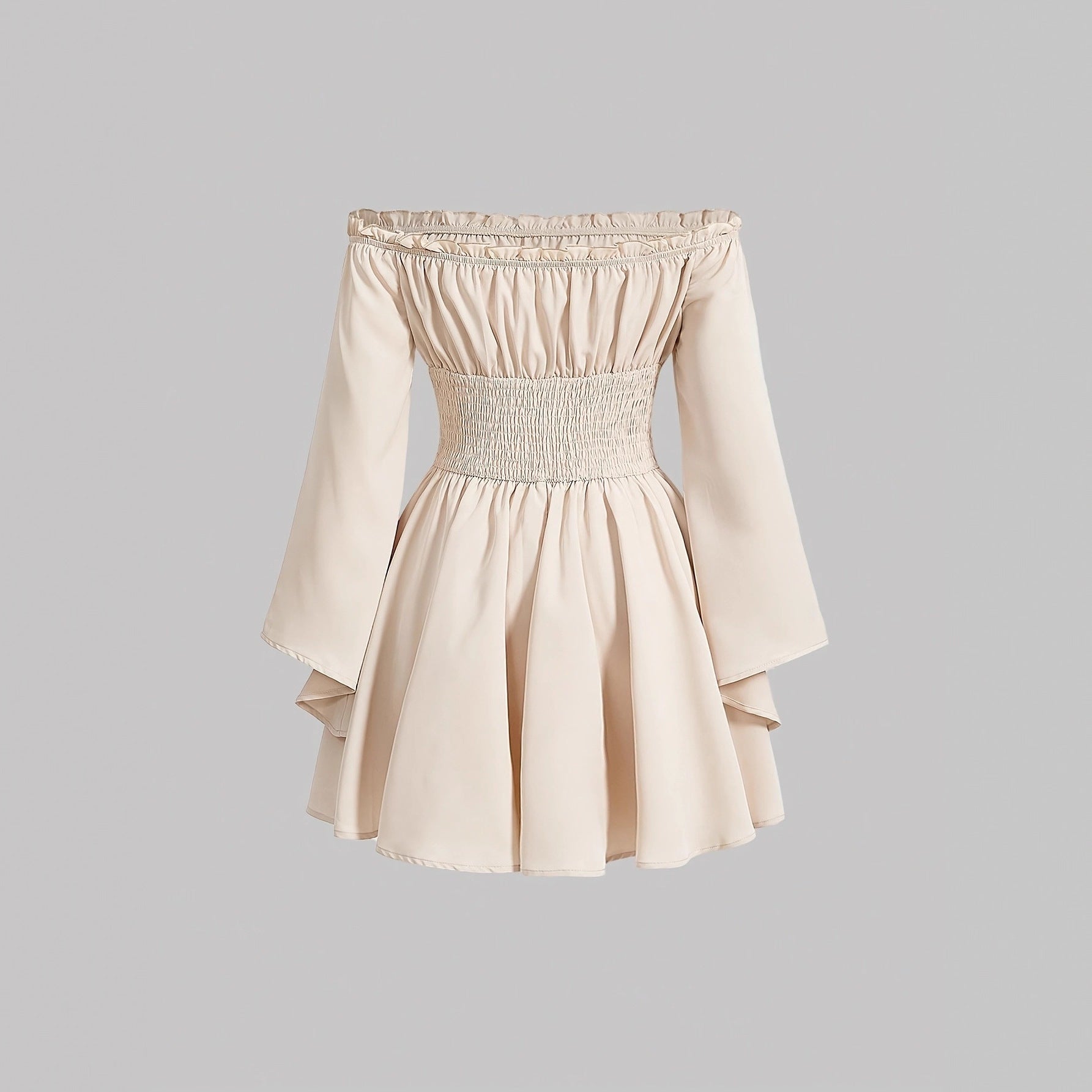 Off-shoulder Long-sleeve Wrap Dress With A Cinched Waist