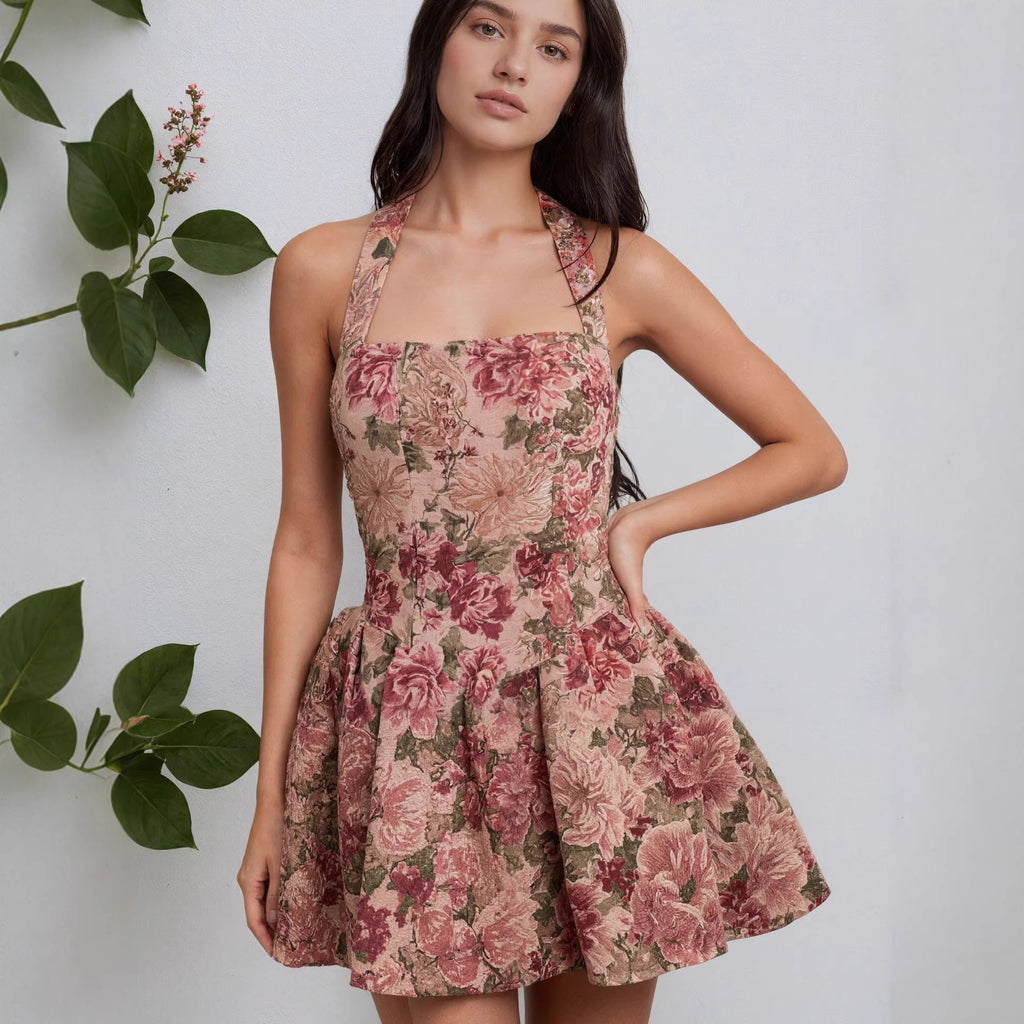 Strapless Floral Mini Backless Dress