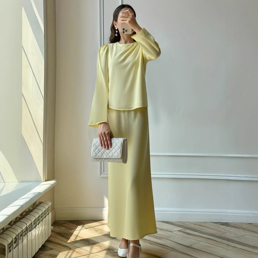 Bubble-sleeve Skirt Set