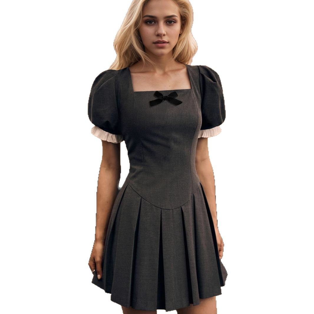 Square-Neck Slim-Fit Short-Sleeve Dress