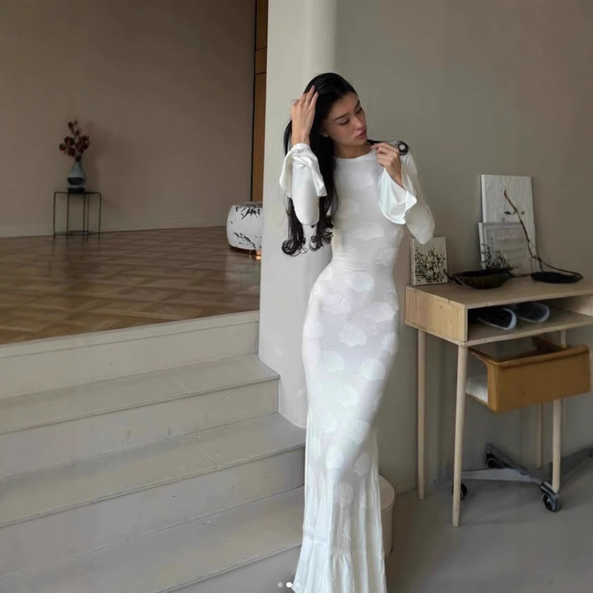 Crew Neck Long-sleeve Dress