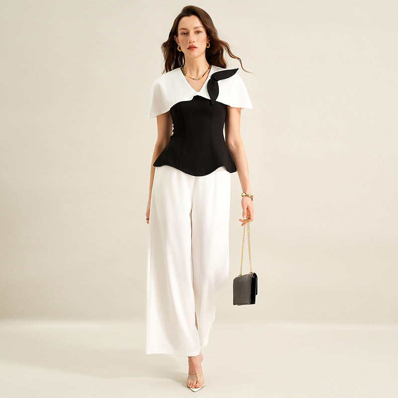 Elegant Commuter Black-and-White Shirt Set