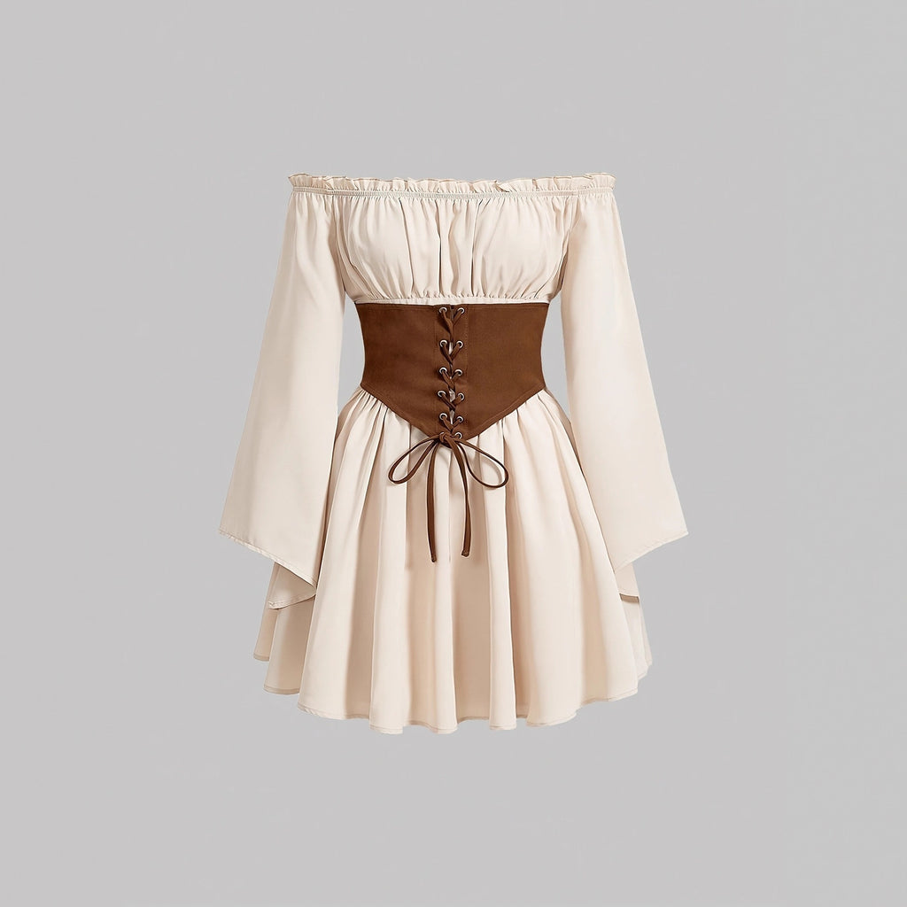 Off-shoulder Long-sleeve Wrap Dress With A Cinched Waist