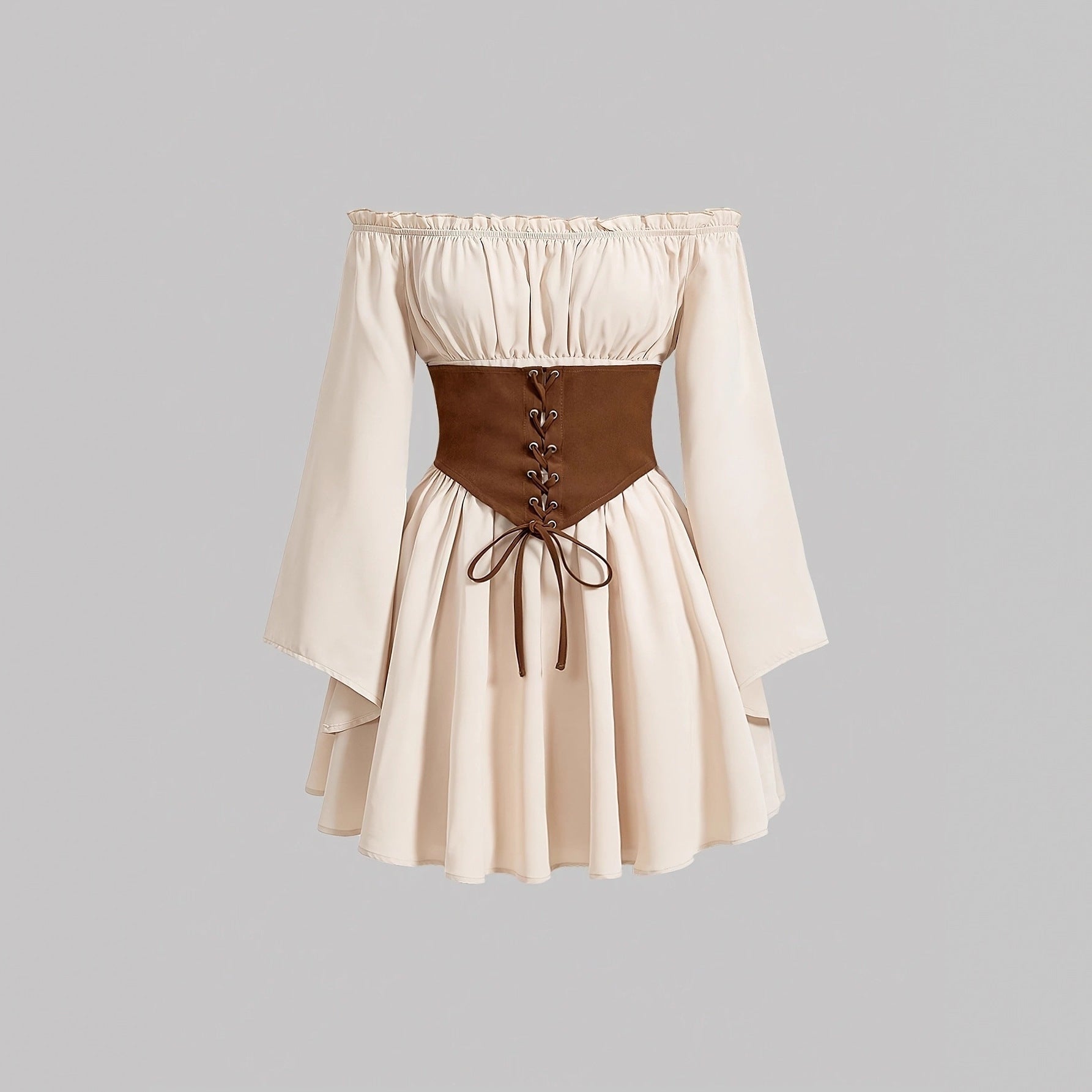 Off-shoulder Long-sleeve Wrap Dress With A Cinched Waist