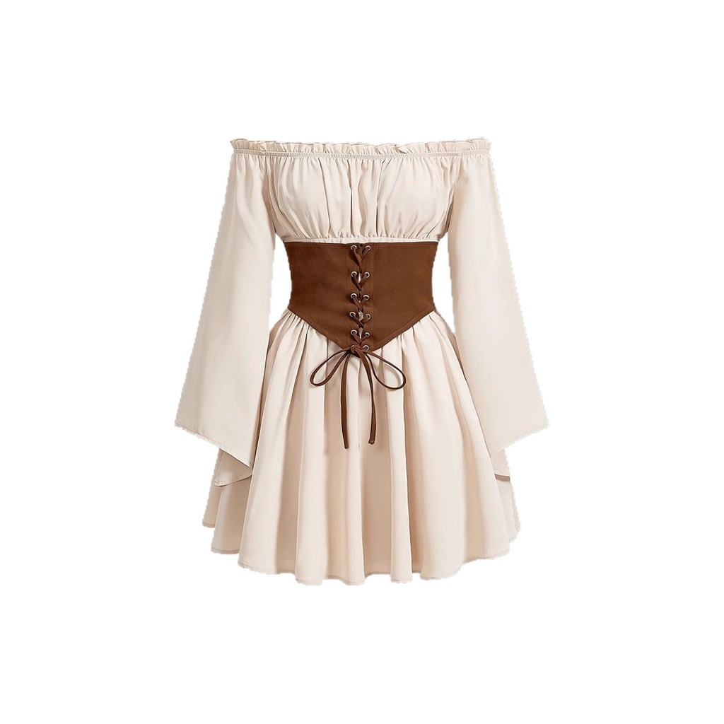 Off-shoulder Long-sleeve Wrap Dress With A Cinched Waist