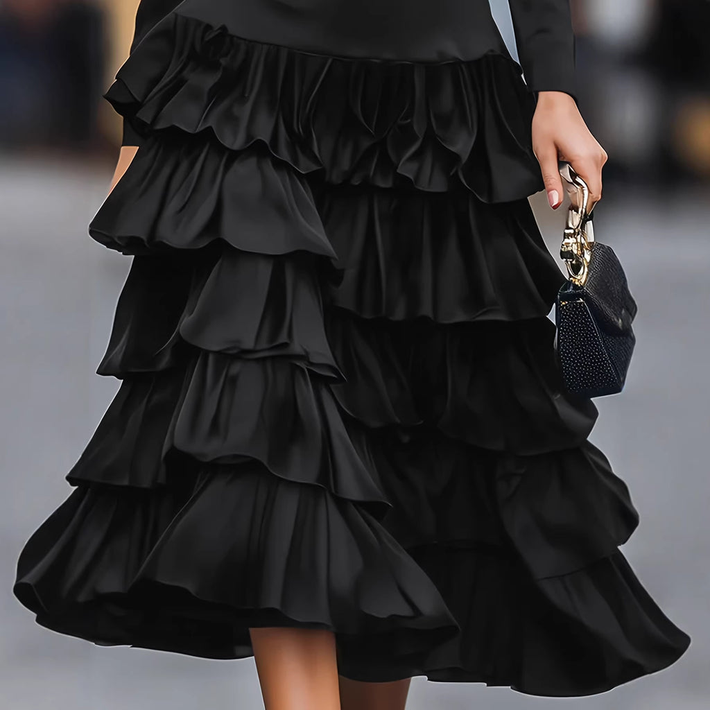 Elegant Black Multi-layered Tiered Skirt