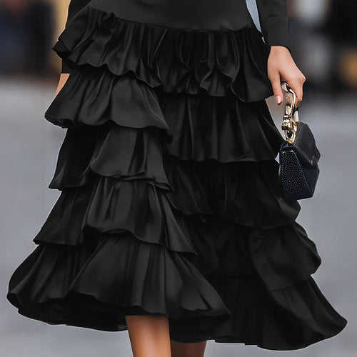 Elegant Black Multi-layered Tiered Skirt