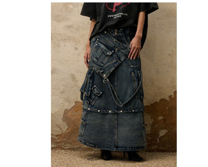 3-in-1 Detachable Denim Suspender Skirt