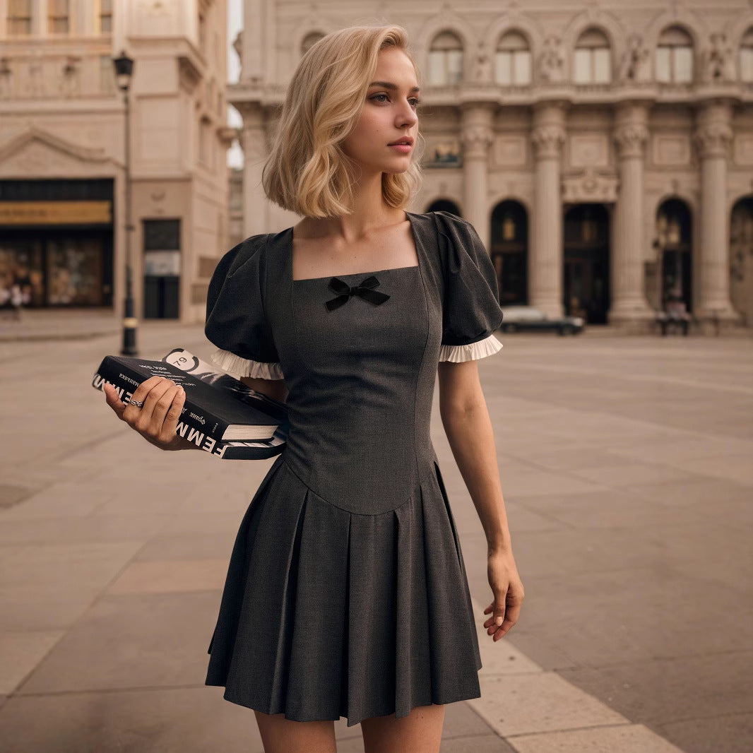 Square-Neck Slim-Fit Short-Sleeve Dress