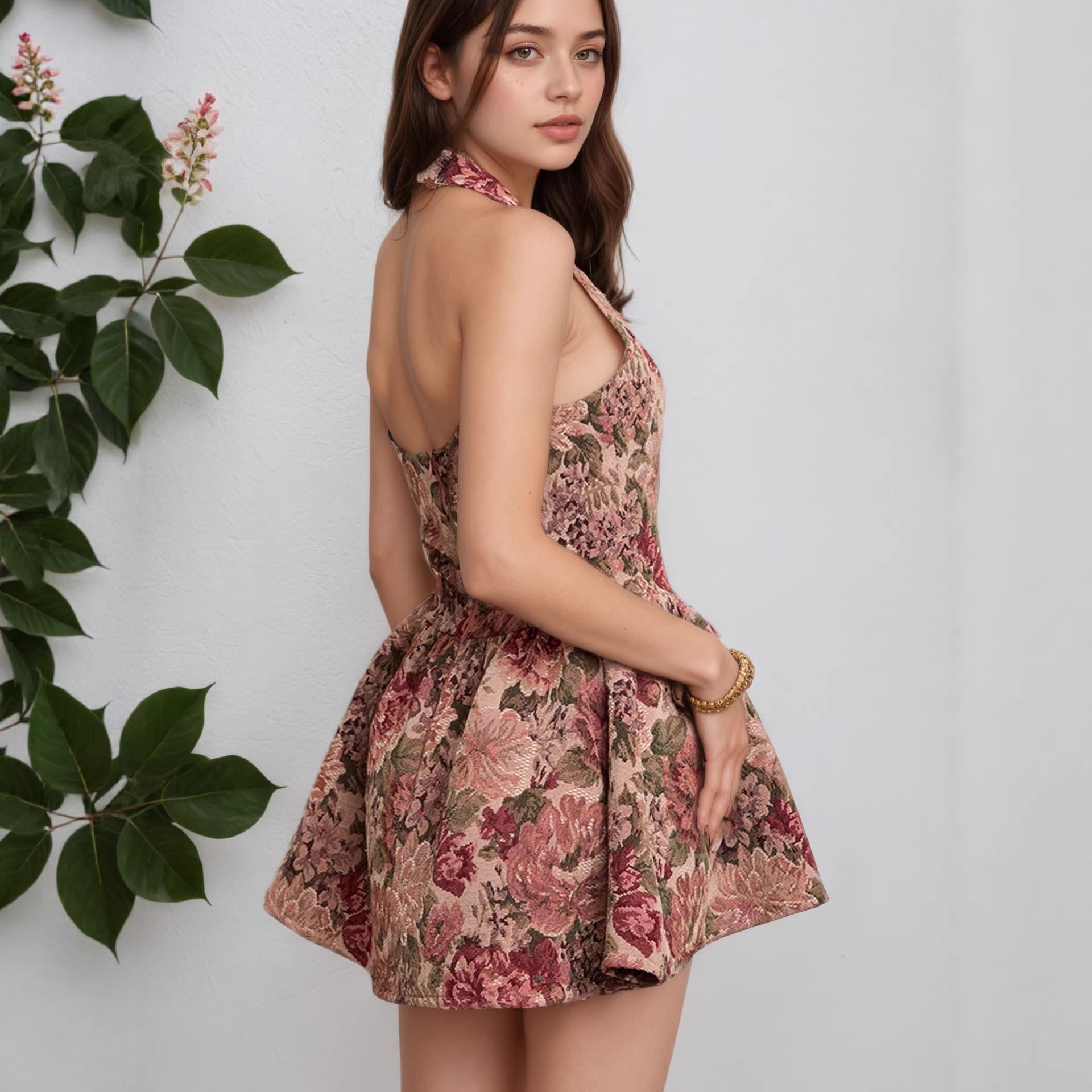 Strapless Floral Mini Backless Dress