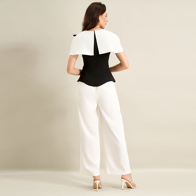 Elegant Commuter Black-and-White Shirt Set